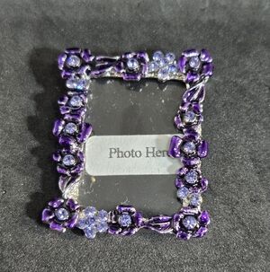 Purple Floral Enamel Mini Photo Frame Brooch Pin